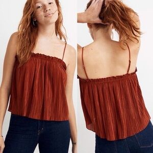 Madewell Pleated Tank Top Rust Red Camisole Ruffle Trim Adjustable Straps M